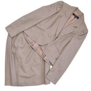 Nine West 4P Skirt Suit Taupe Mini Checks 4 Petite